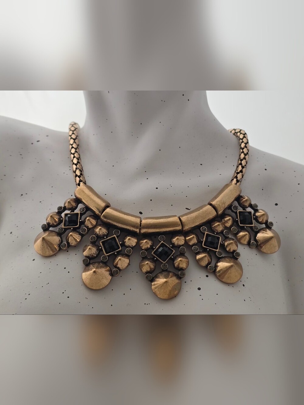Copper-Tone Statement Necklace with Black Accents